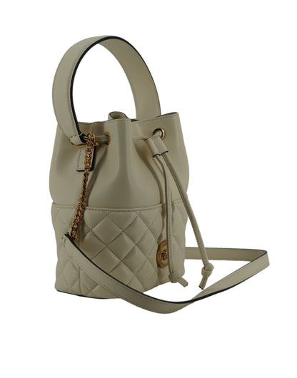 Versace Elegant Small White Leather Bucket Shoulder Bag