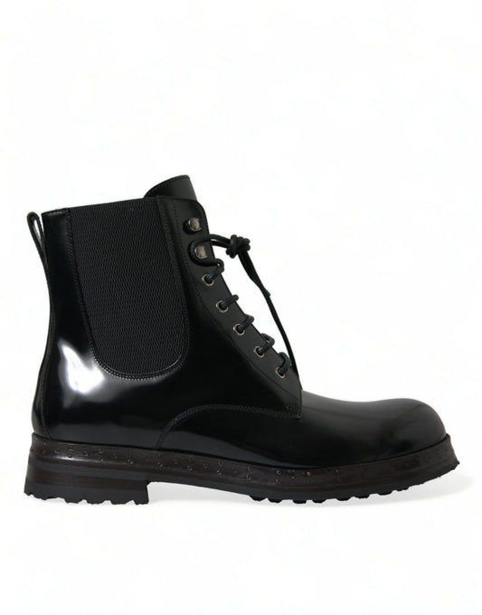 Dolce & Gabbana Elegant Black Leather Mid Calf Men's Boots