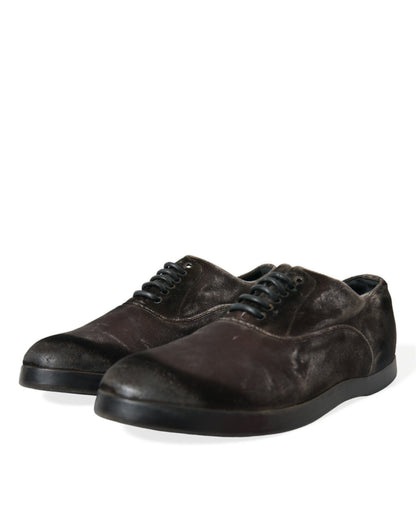 Dolce & Gabbana Elegant Brown Velvet Oxford Lace-up Shoes