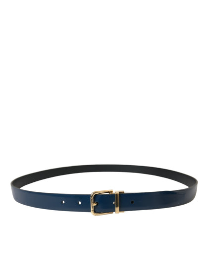 Dolce & Gabbana Elegant Blue Leather Belt with Metal Buckle