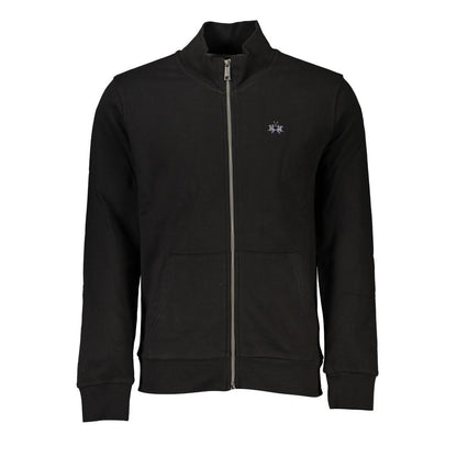 La Martina Sleek Black Cotton Zip Sweater