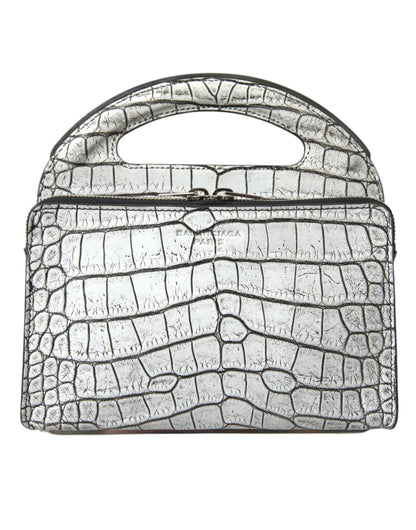 Balenciaga Metallic Silver Alligator Leather Mini Bag