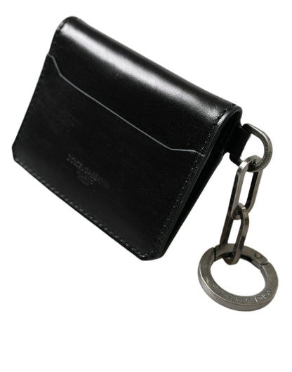 Dolce & Gabbana Black Leather Bifold Logo Card Holder Keyring Wallet