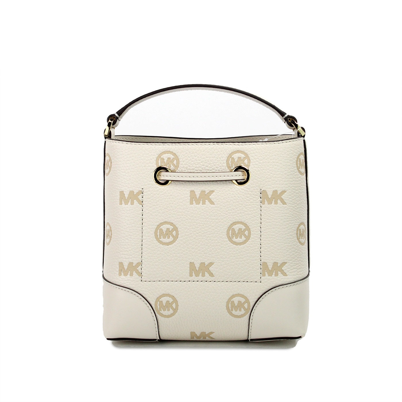 Michael Kors Mercer Small Light Cream Embossed Drawstring Bucket Messenger Bag