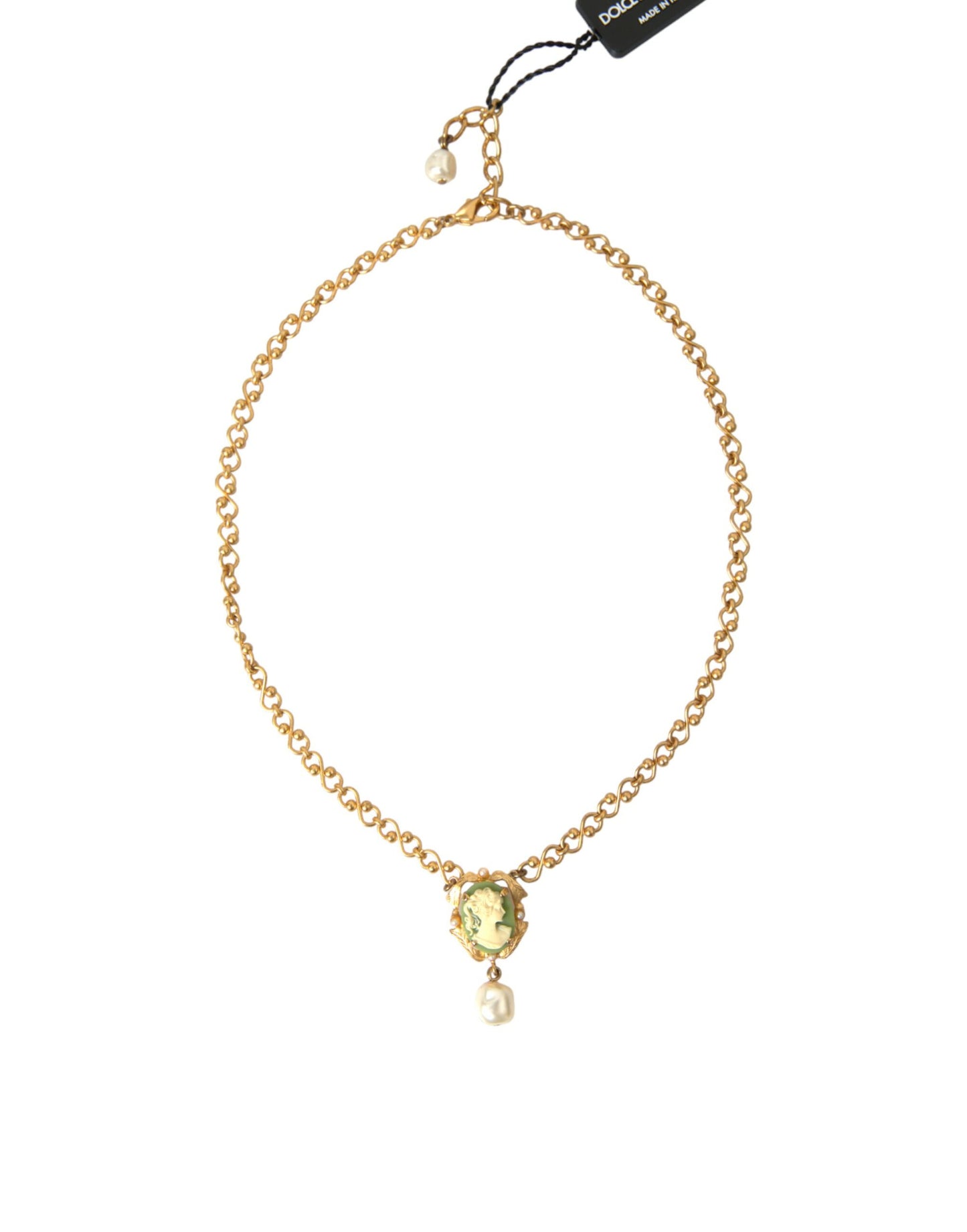 Dolce & Gabbana Gold Brass Chain Pearl Pendant Charm Necklace