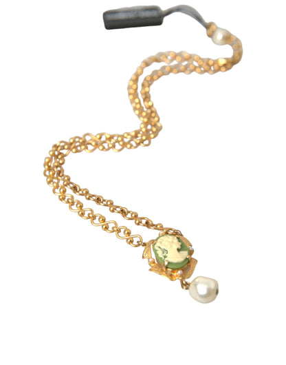 Dolce & Gabbana Gold Brass Chain Pearl Pendant Charm Necklace