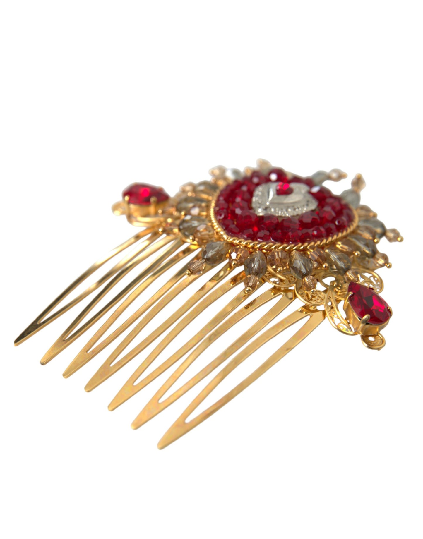 Dolce & Gabbana Gold Brass Crystal Heart Women Hair Comb