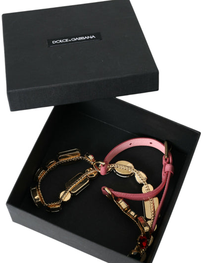 Dolce & Gabbana Pink Leather Crystal Chain Embellished Belt