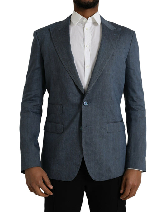 Dolce & Gabbana Blue Linen NAPOLI Single Breasted Coat Blazer