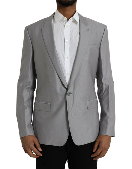 Dolce & Gabbana Gray Wool Peak Single Breasted Coat Blazer