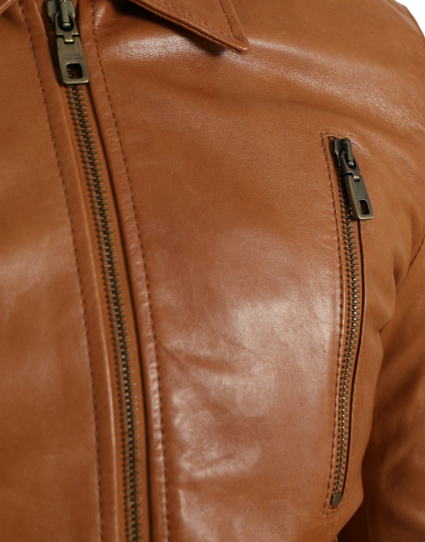 Dolce & Gabbana Brown Lamb Leather Full Zip Blouson Jacket