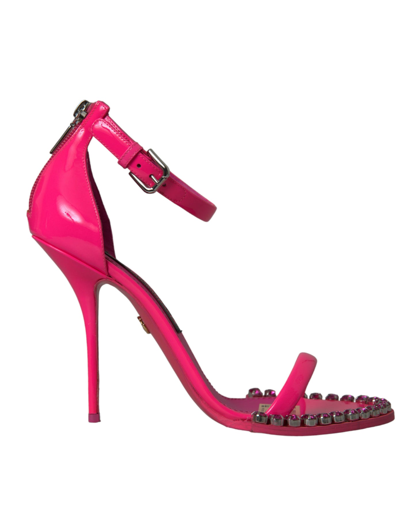 Dolce & Gabbana Pink Leather Crystal Heels Sandals Shoes