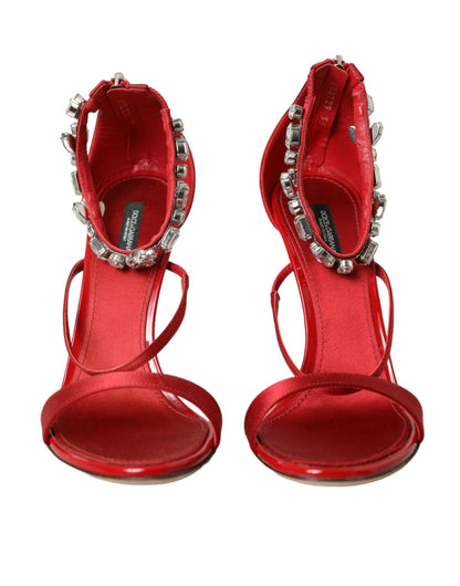 Dolce & Gabbana Keira Red Satin Crystals Sandals Heels Shoes