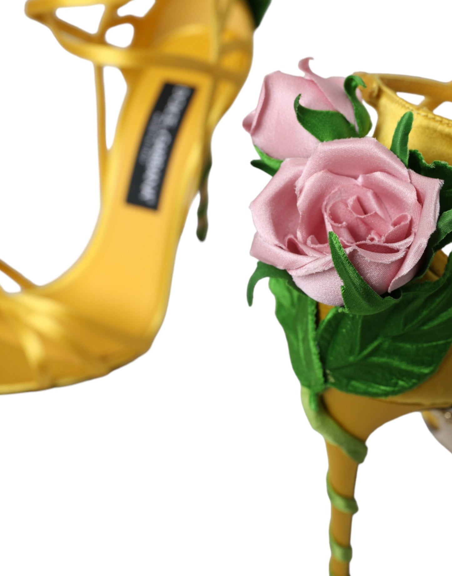 Dolce & Gabbana Yellow Flower Satin Heels Sandals Shoes