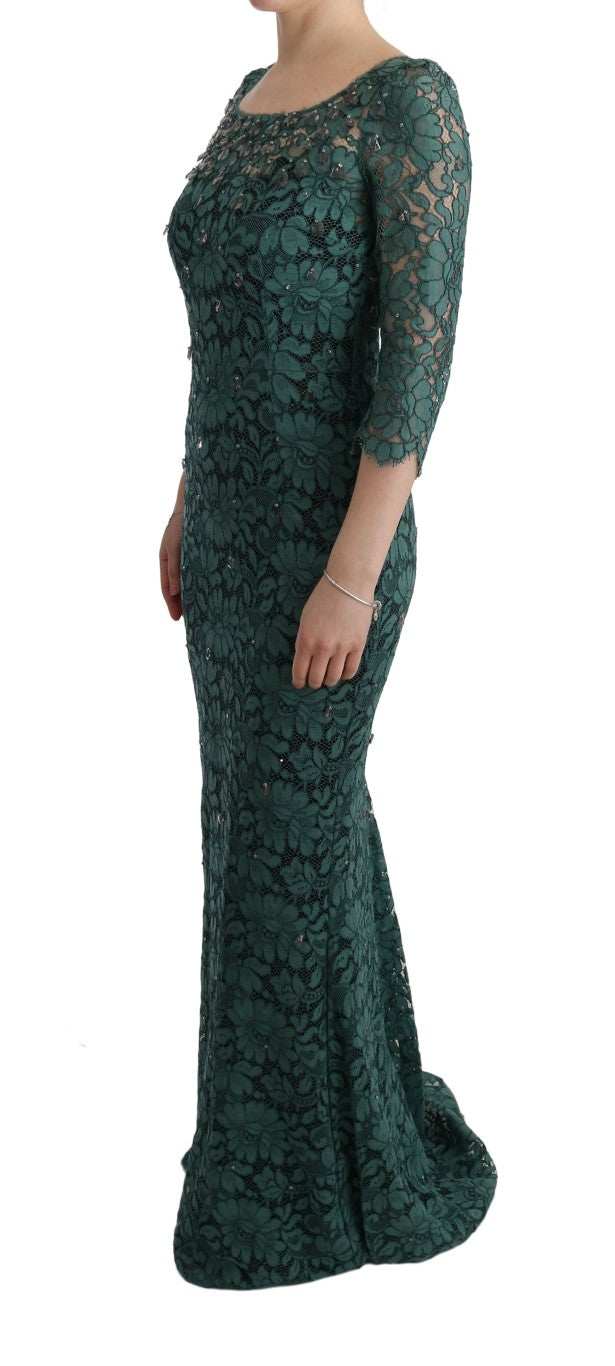 Dolce & Gabbana Elegant Green Crystal Embellished Sheath Dress