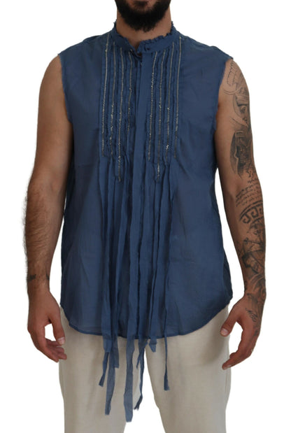 Dsquared² Blue Cotton Chain Embellishment Sleeveless Shirt