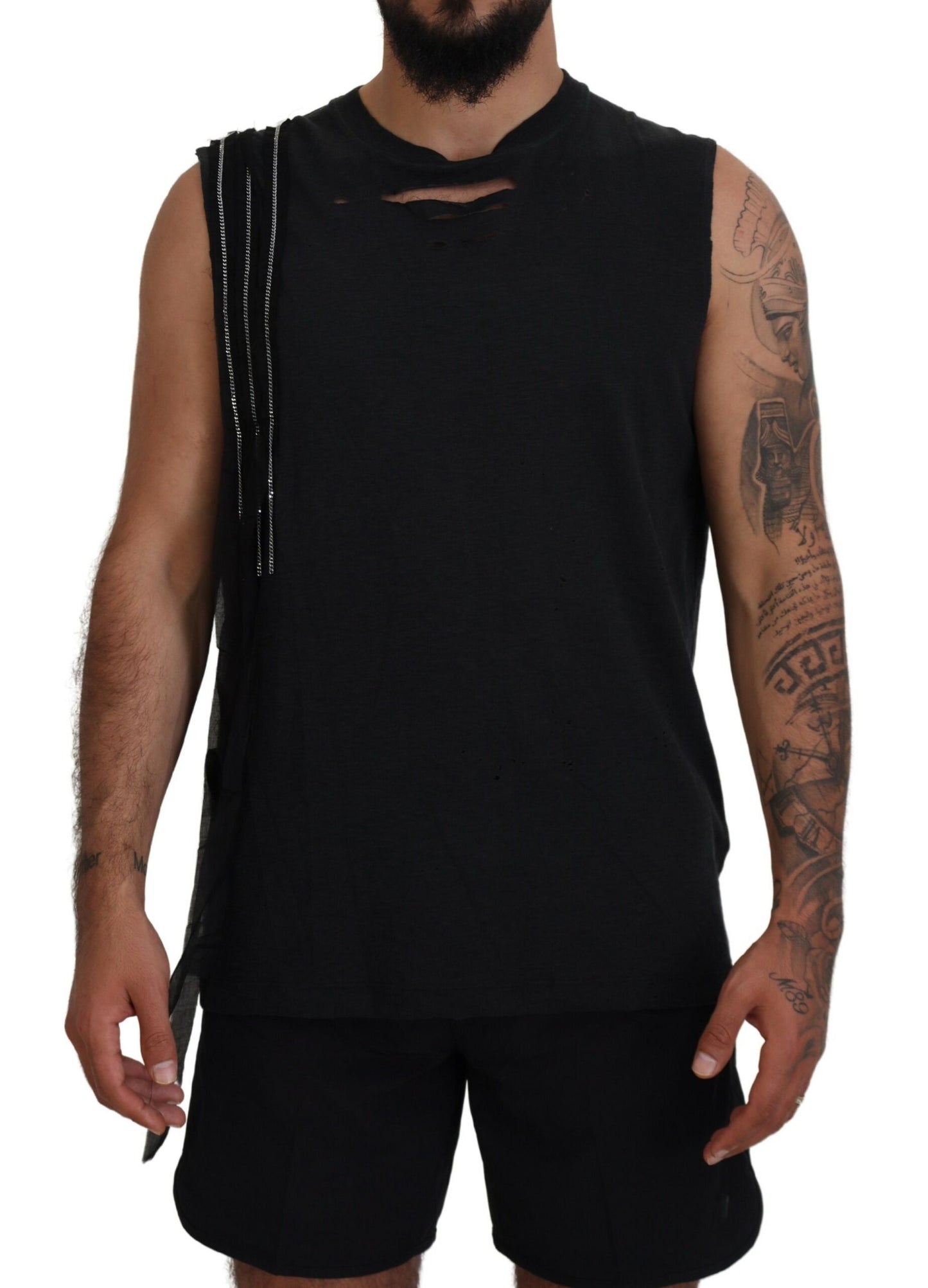 Dsquared² Black Chain Embellished Sleeveless Men Tank T-shirt