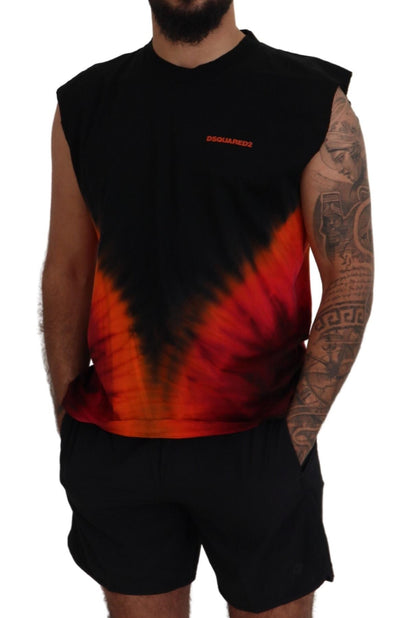 Dsquared² Black Orange Cotton Sleeveless Tank T-shirt