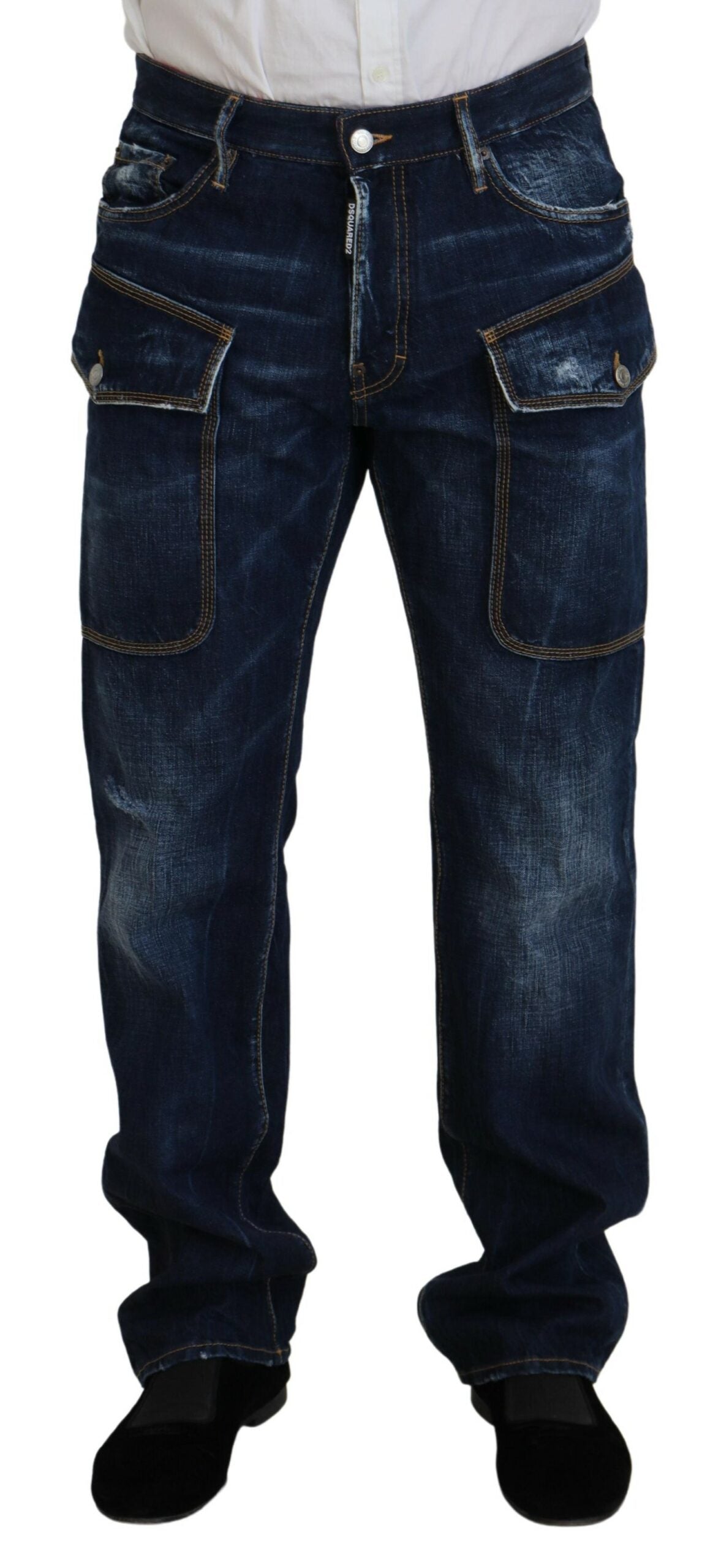 Dsquared² Blue Washed Cotton Cargo Casual Men Denim Jeans