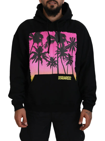 Dsquared² Black Cotton Hooded Printed Men Pullover Sweater