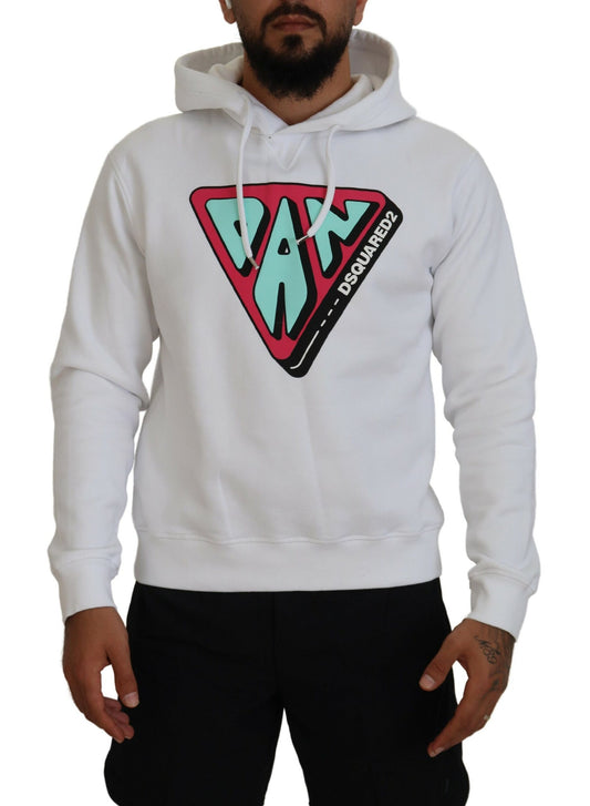 Dsquared² White Cotton Hooded Printed Pullover Sweater