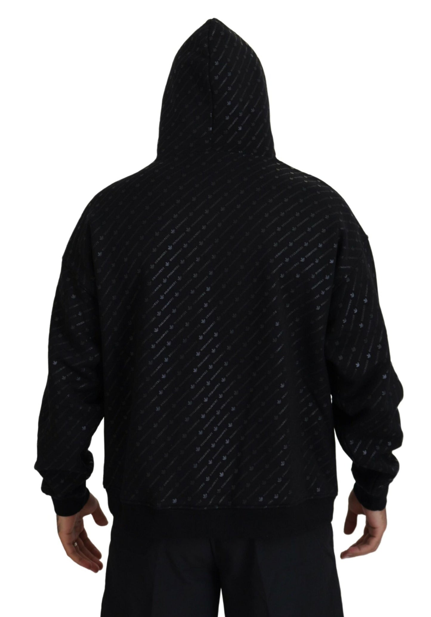 Dsquared² Black Cotton Hooded Printed Men Pullover Sweater