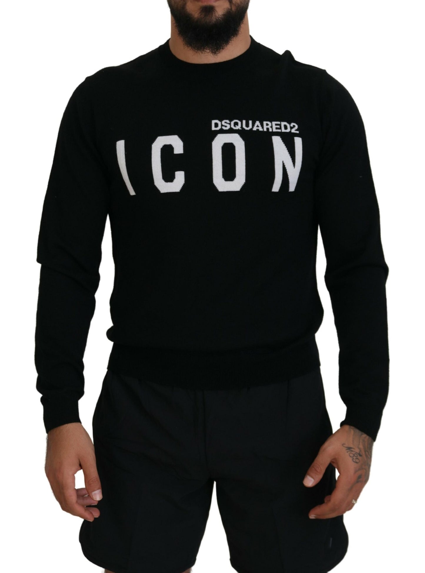 Dsquared² Black Logo Print Long Sleeves Men Pullover Sweater