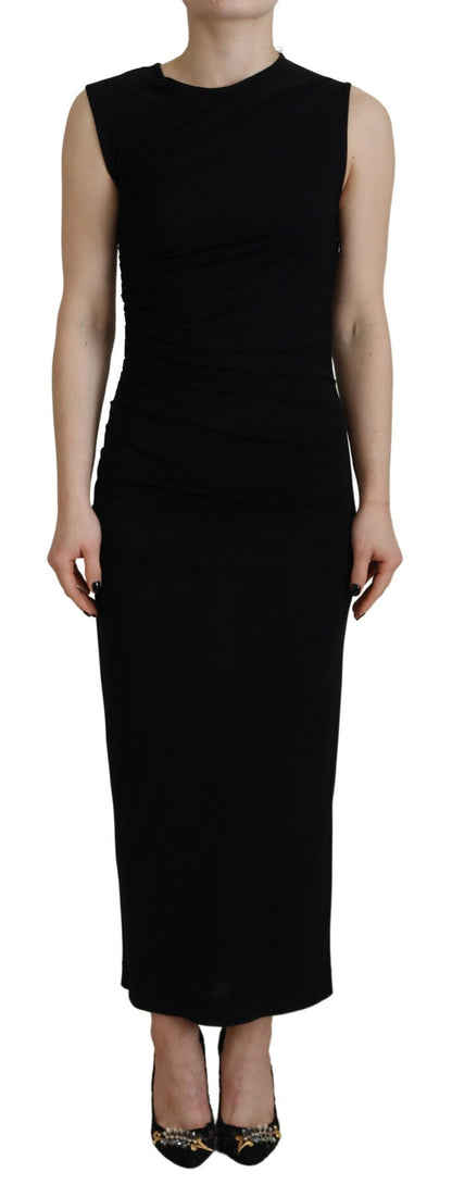 Dsquared² Black Viscose Sleeveless Ruched Maxi Dress