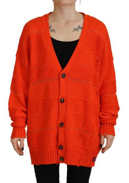 Dsquared² Orange Cotton Knitted Buttoned Cardigan Sweater