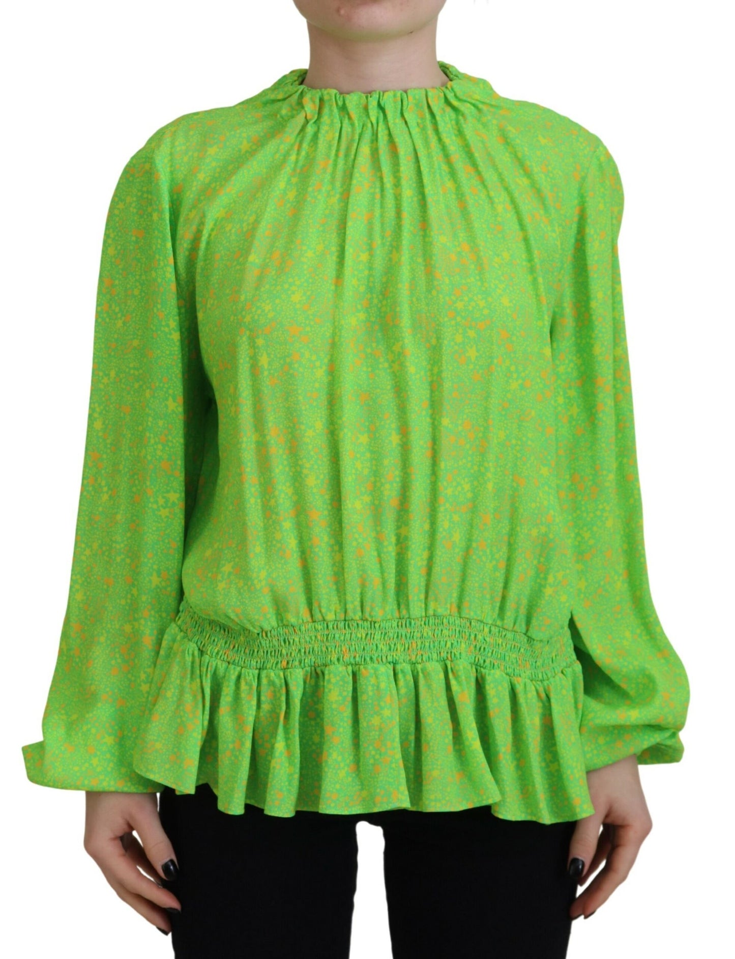 Dsquared² Green Stars Print Viscose Long Sleeves Blouse Top