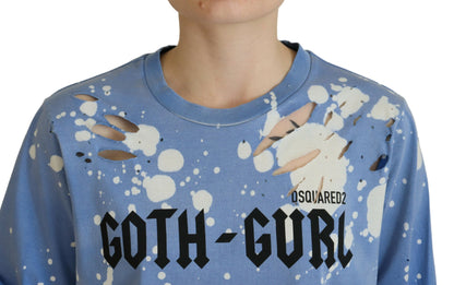 Dsquared² Blue Goth Gurl Print Black Lace Cotton Tee T-shirt