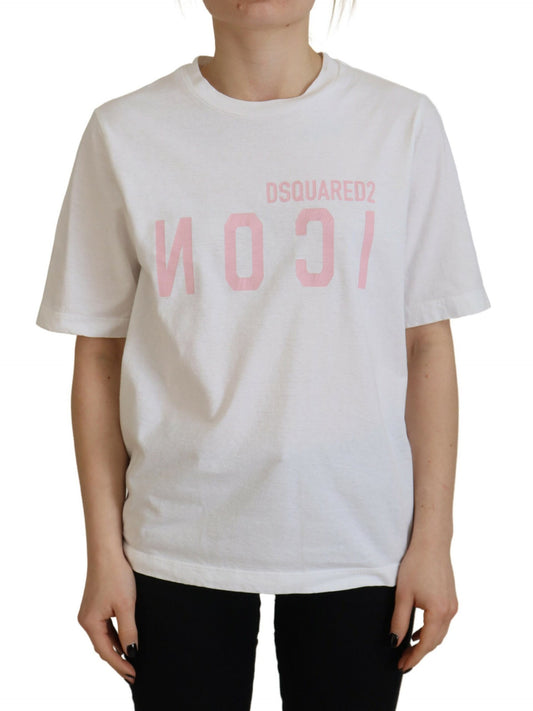 Dsquared² White Cotton Shiny Icon East Tee Crewneck T-shirt