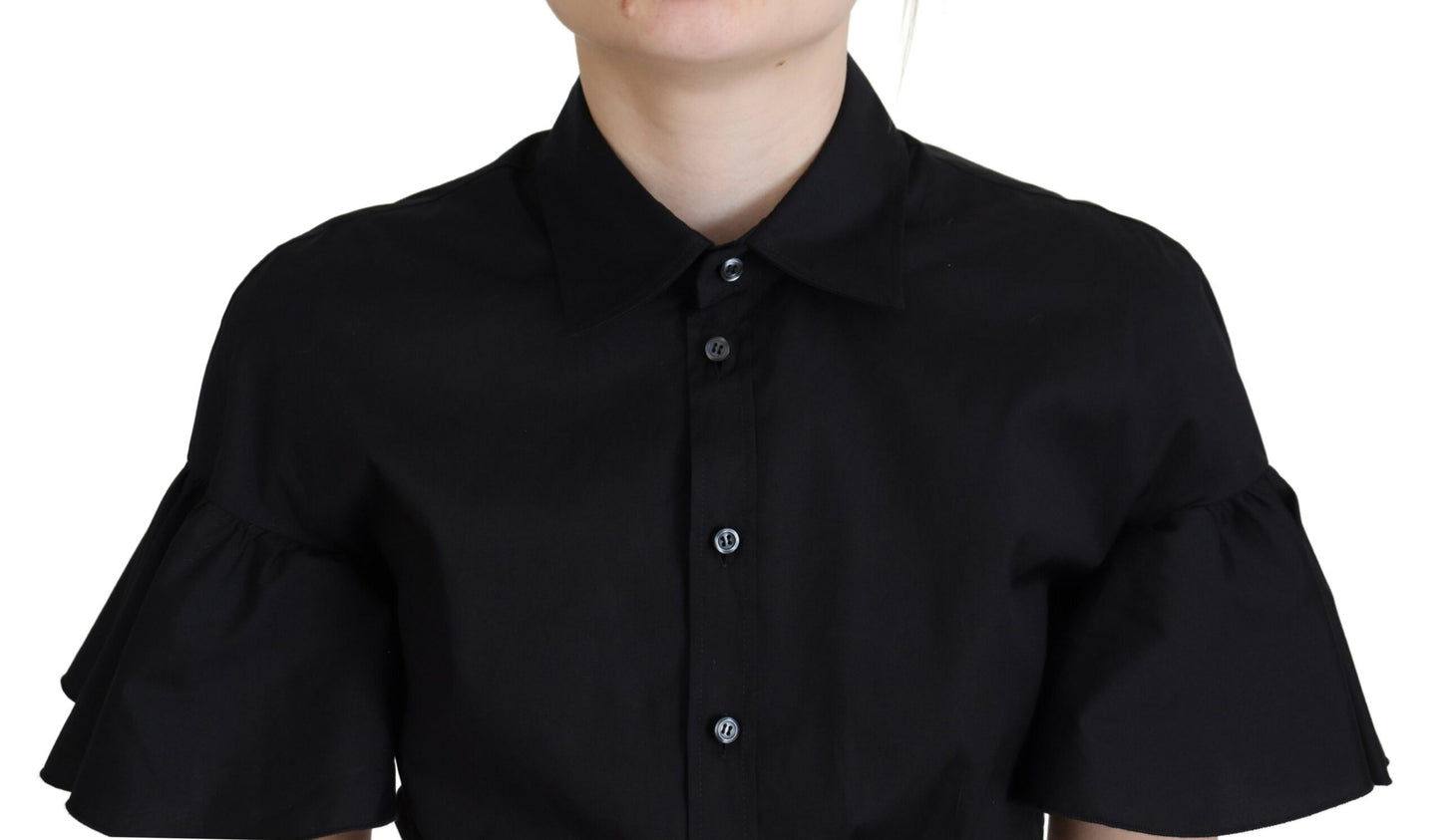 Dsquared² Black Collared Button Down Short Sleeve Cropped Top