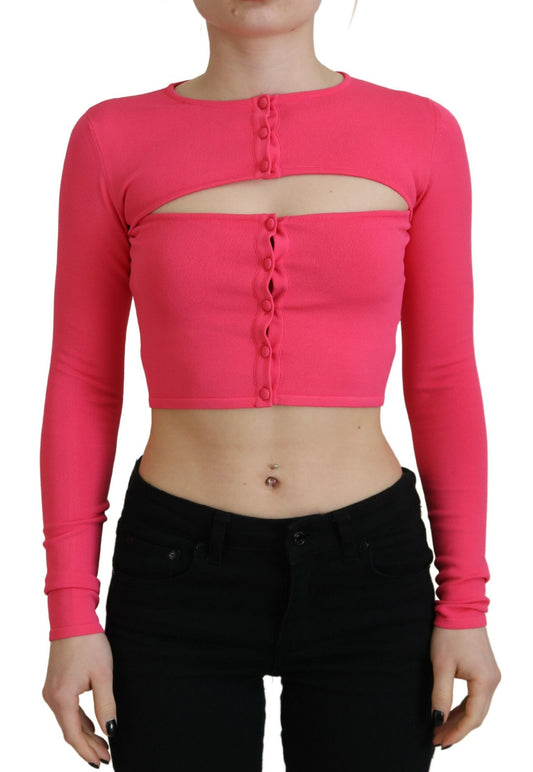 Dsquared² Pink Viscose Knit Open Chest Long Sleeves Top