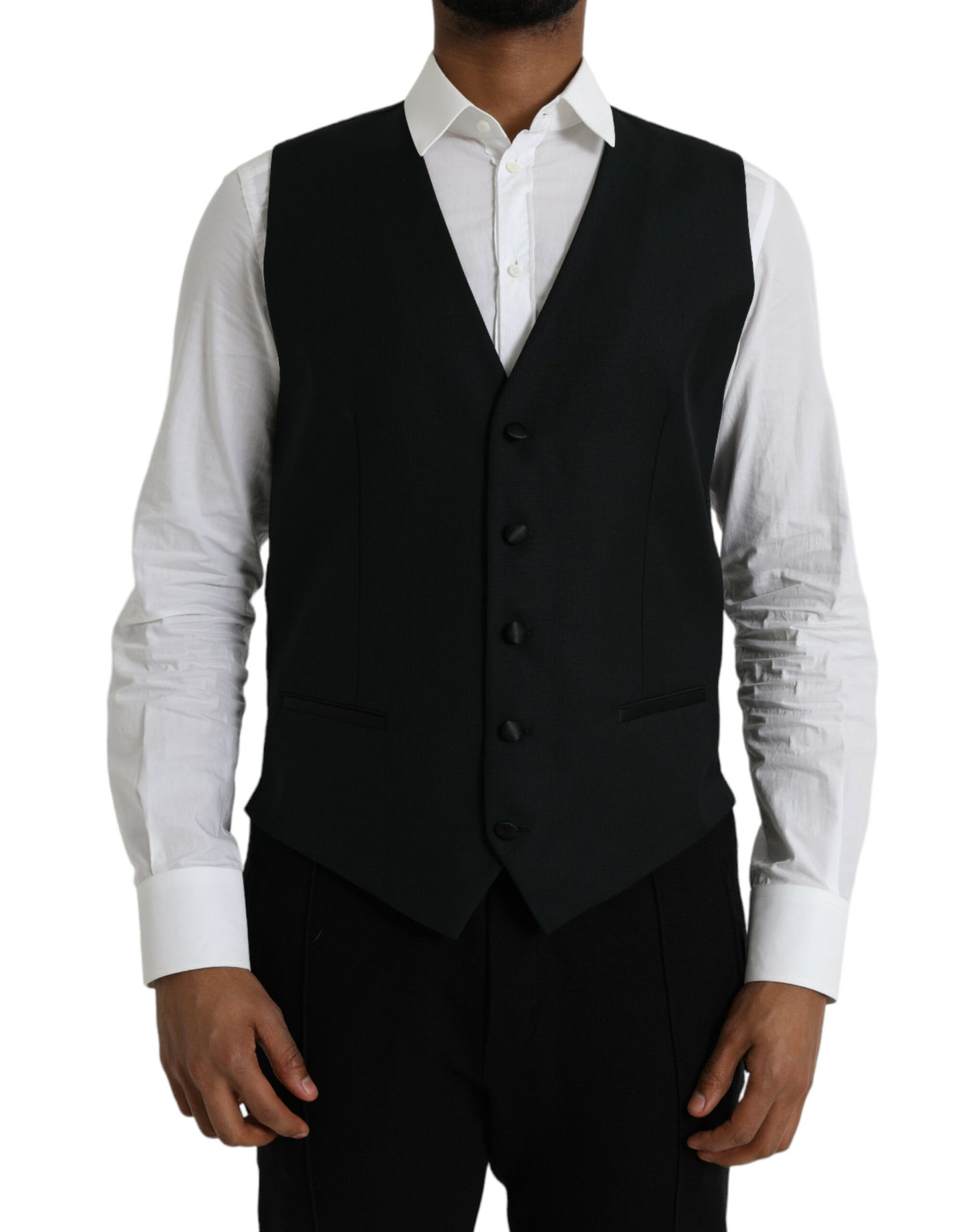 Dolce & Gabbana Black Wool Waistcoat Dress Formal Vest