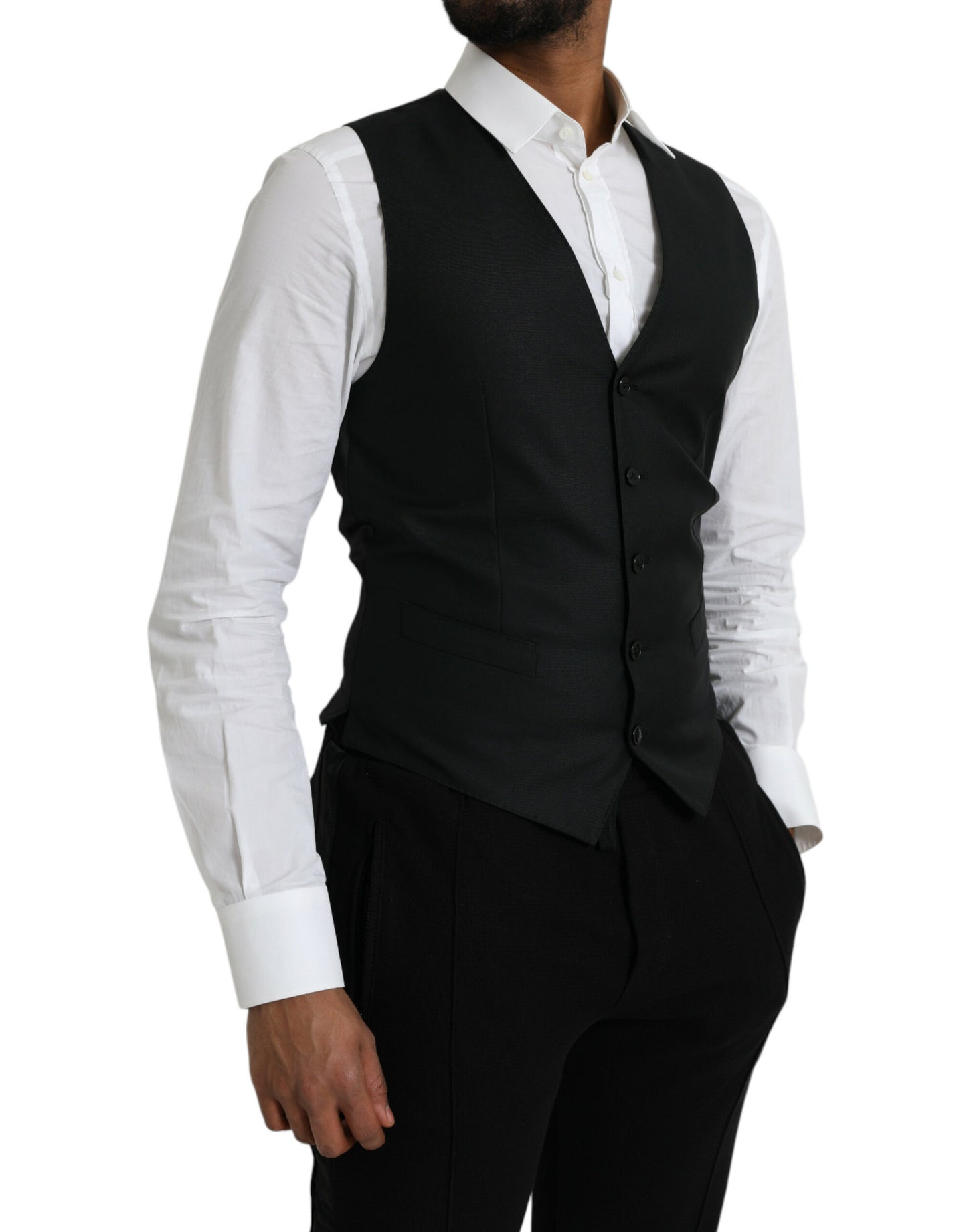 Dolce & Gabbana Black Wool Waistcoat Dress Formal Vest