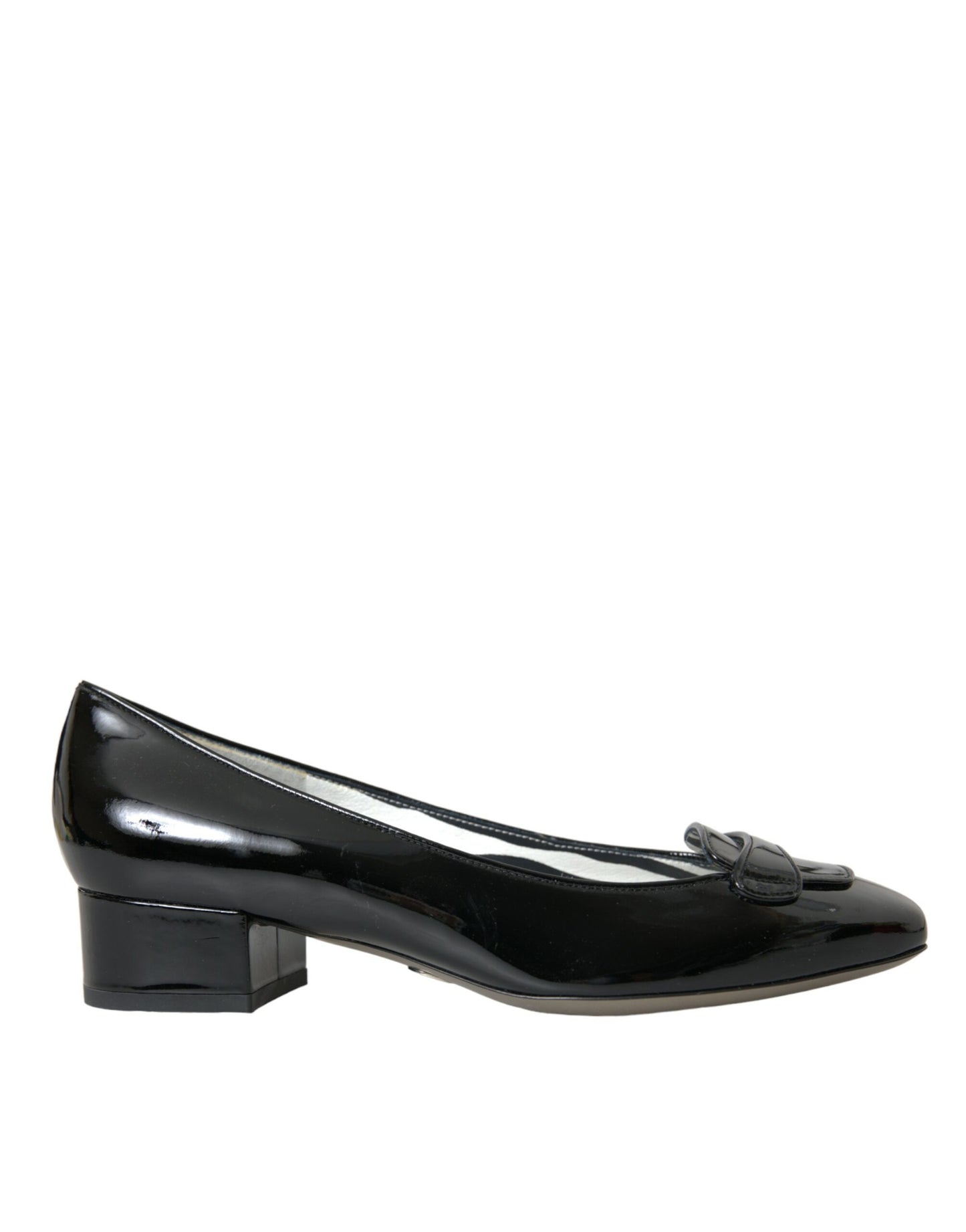 Dolce & Gabbana Black Patent Leather Block Heels Pumps Shoes