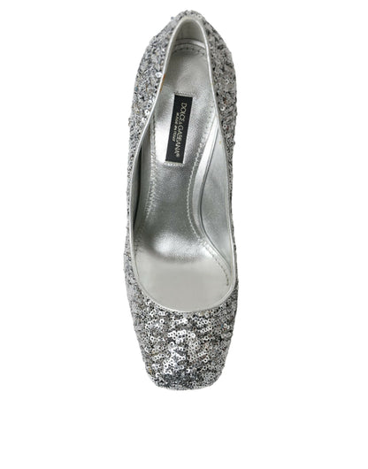 Dolce & Gabbana Silver Sequin Embellished Heels Pumps Shoes