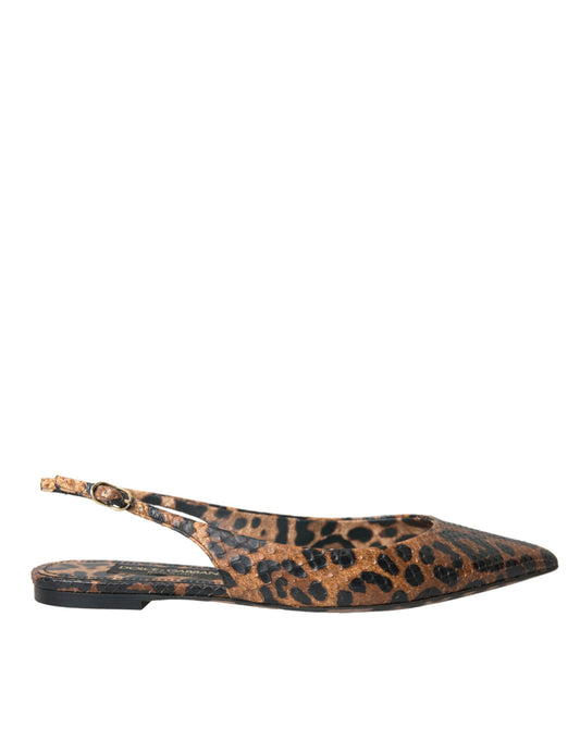 Dolce & Gabbana Brown Leopard Exotic Skin Slingback Shoes