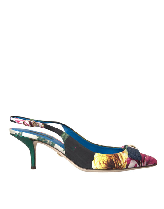 Dolce & Gabbana Multicolor Floral Patchwork Slingbacks Shoes