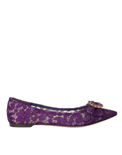 Dolce & Gabbana Purple Taormina Lace Crystal Loafers Shoes