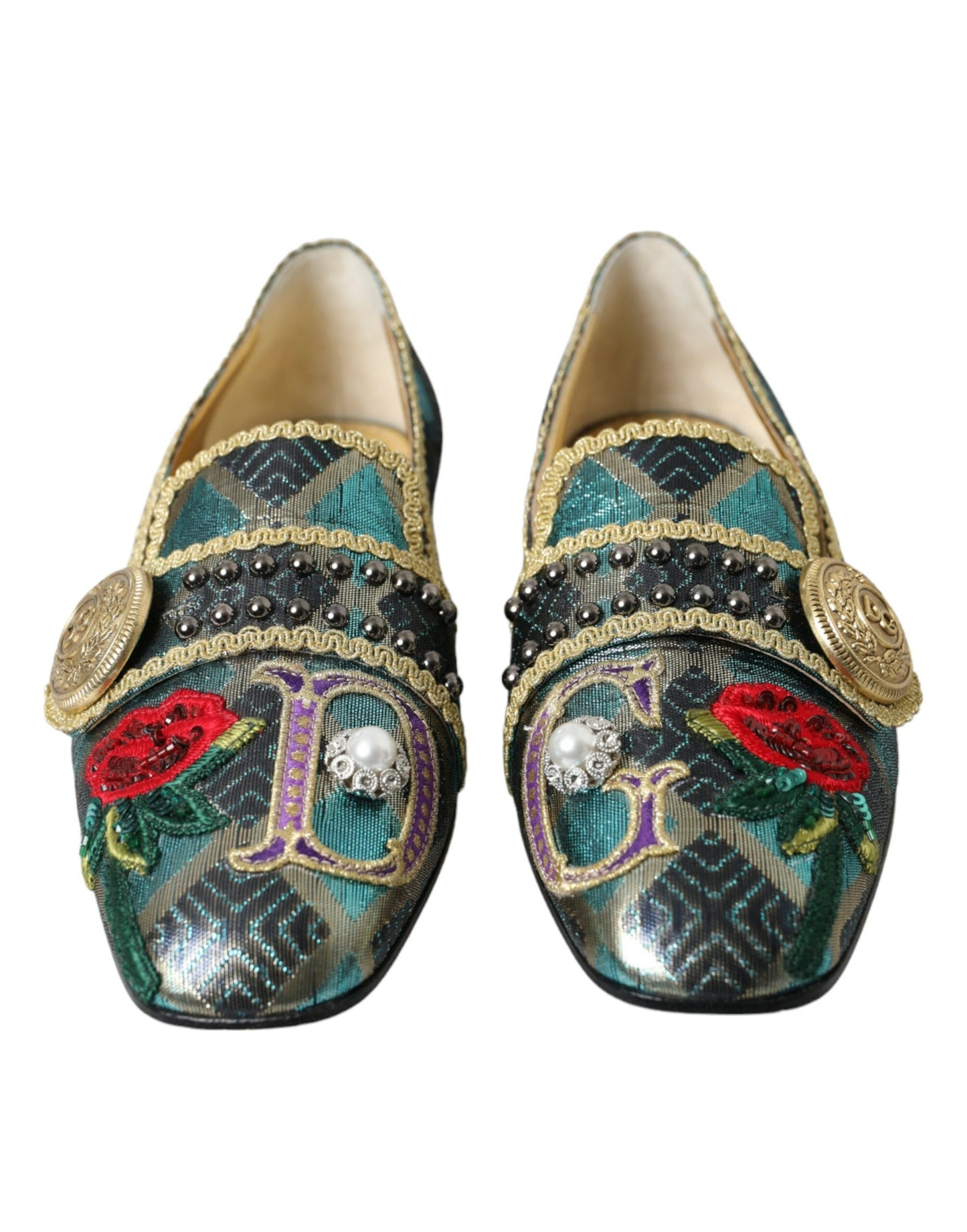 Dolce & Gabbana Multicolor Jacquard Embellished Loafers Shoes