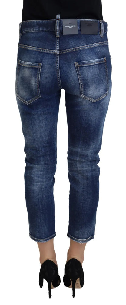 Dsquared² Blue Cotton Mid Waist Cropped Denim Jeans Cool Girl