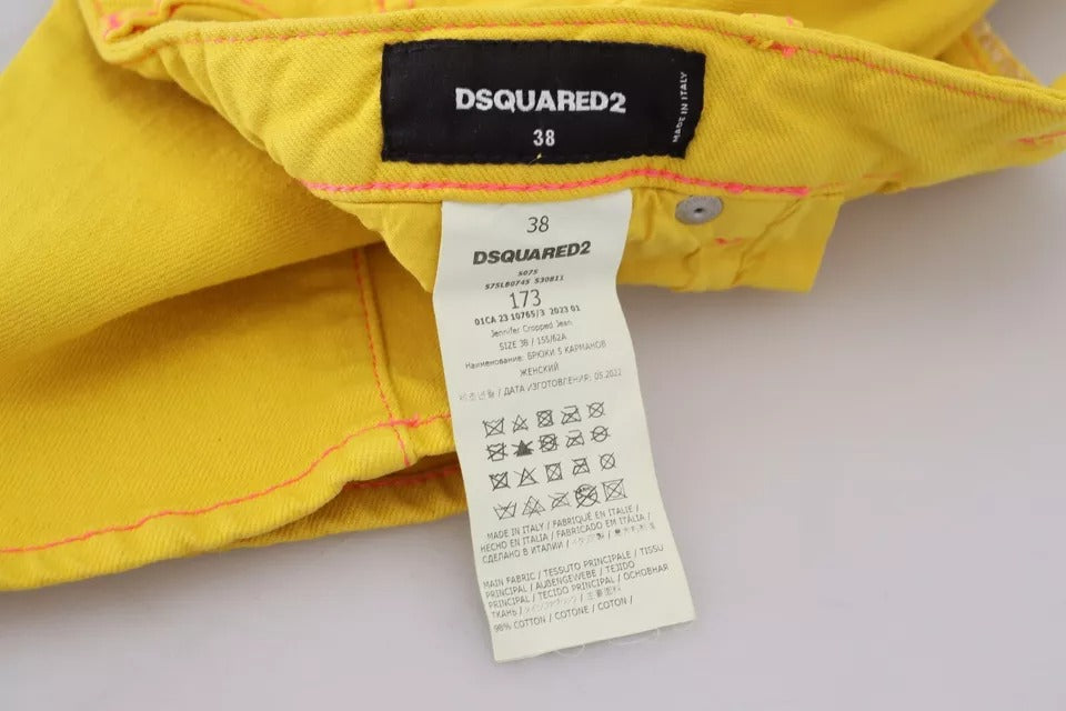 Dsquared² Yellow Cotton Low Waist Cropped Jennifer Denim Jeans