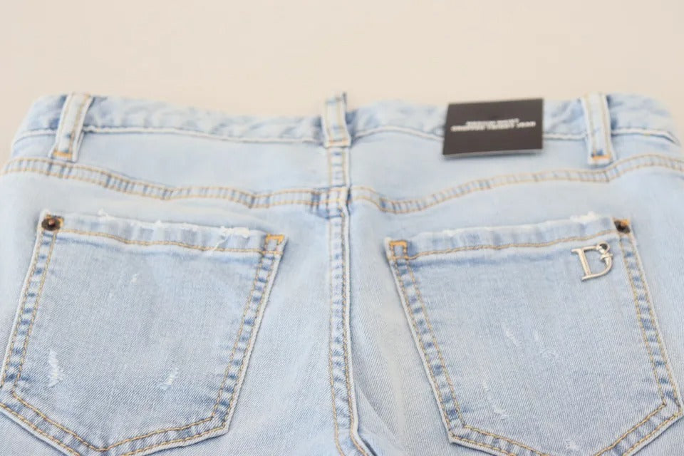 Dsquared² Blue Tattered Mid Waist Cropped Twiggy Denim Jeans