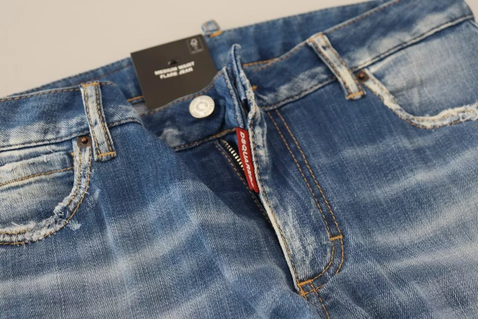 Dsquared² Blue Washed Cotton Mid Waist Flared Denim Jeans