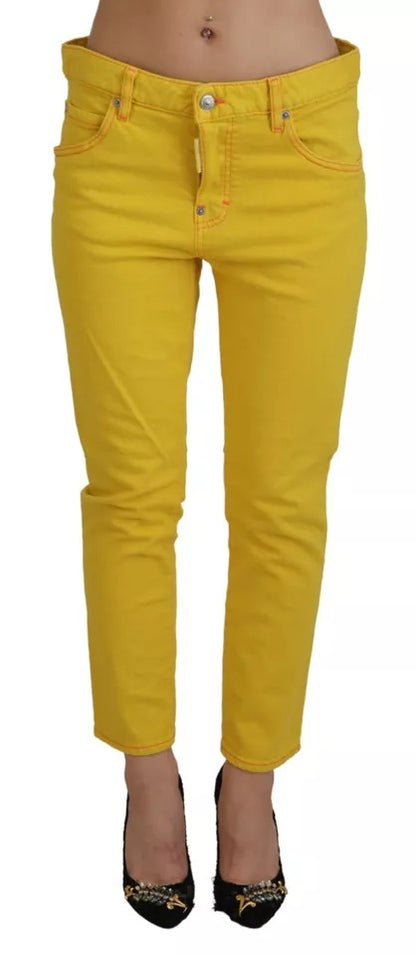 Dsquared² Yellow Cotton Low Waist Crop Denim Cool Girl Jeans