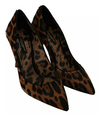 Dolce & Gabbana Brown Leopard Pony Hair Heels Pumps Shoes