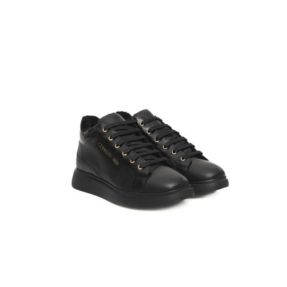 Cerruti 1881 Black Leather Women Platform Sneaker