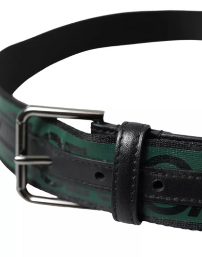 Dolce & Gabbana Black Green Leather Silver Metal Buckle Belt